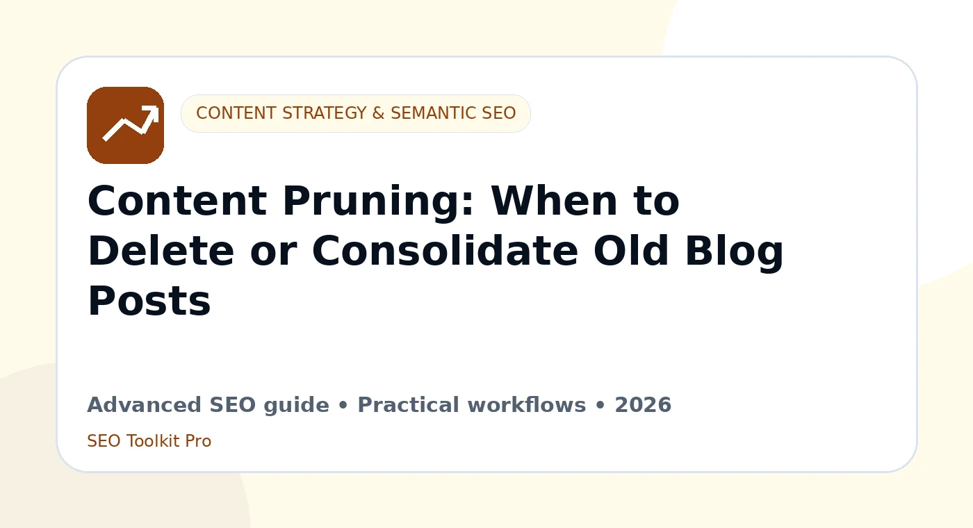 Innehåll Pruning: When to Delete or Consolidate Old Blogg Posts featured SEO illustration
